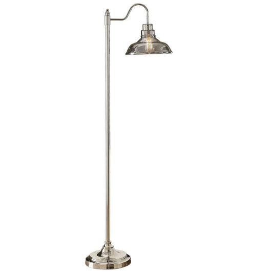 62 Inch Floor Lamp, Classic Style Dome Glass Shade, Silver Metal Base By Casagear Home