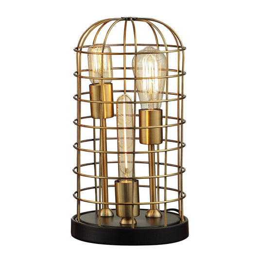16 Inch Table Lamp, Vintage Caged Dome Shade, Metal Frame, Classic Gold By Casagear Home