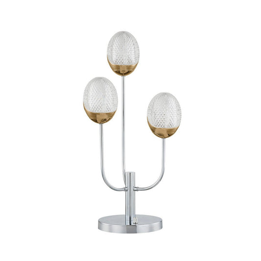 25 Inch Table Lamp, 3 Globe Crystal Shades, Modern Nickel Metal Base By Casagear Home