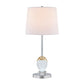 27 Inch Table Lamp, Tapered Drum Fabric Shade, Modern Metal Base, Silver By Casagear Home