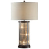 31 Inch Table Lamp, Classic Drum Fabric Shade, Modern Metal Base, Bronze By Casagear Home