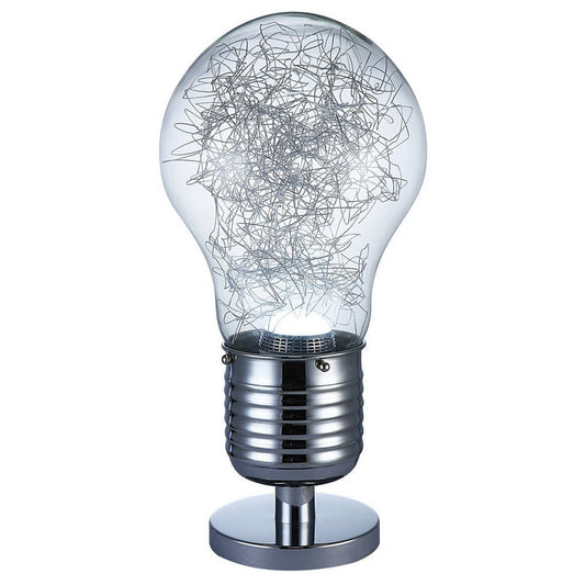 Zoom 21 Inch Table Lamp, Globe Glass Shade with a Bulb Design, Chrome By Casagear Home