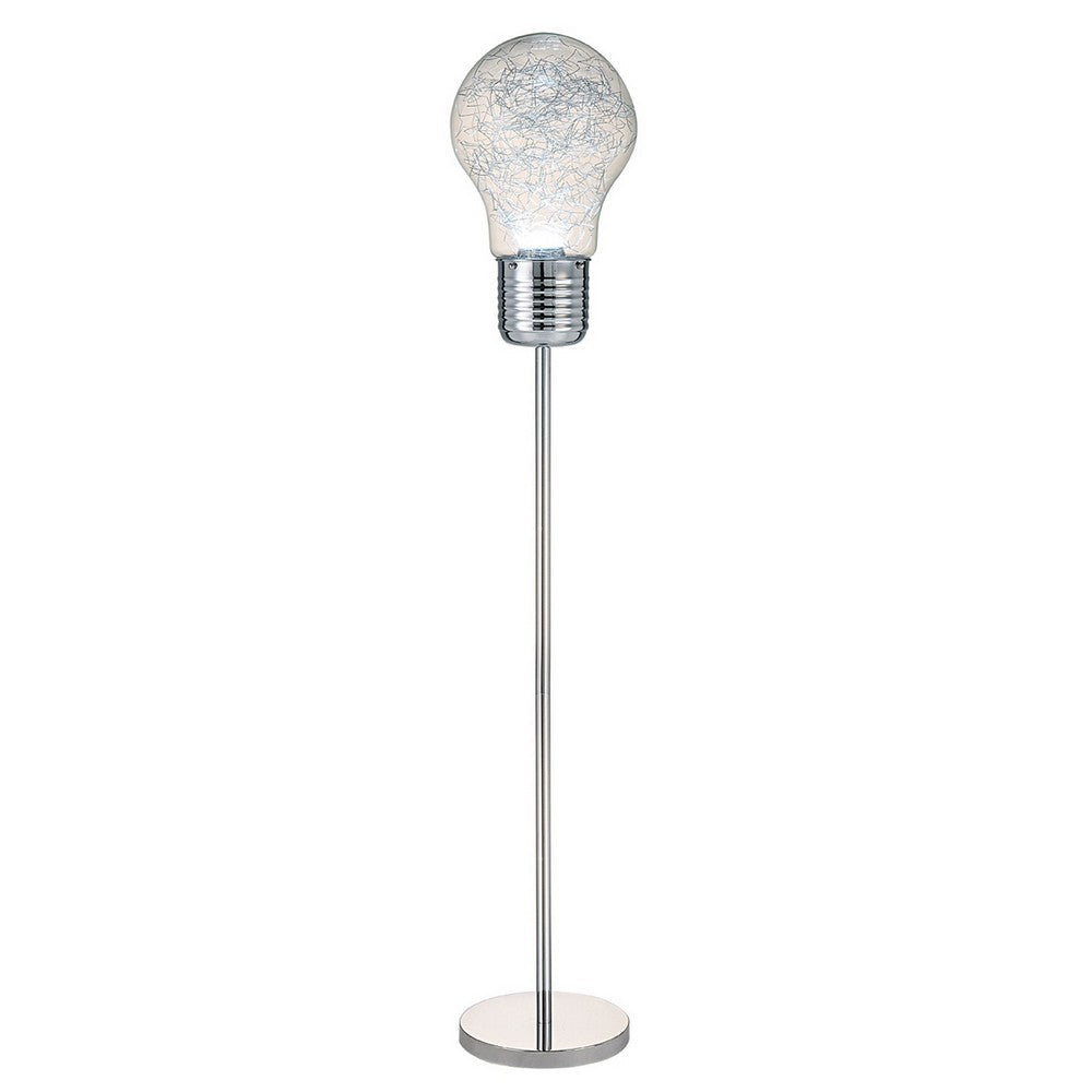Zoom 66 Inch Floor Lamp, Globe Glass Shade in a Bulb Design, Silver By Casagear Home