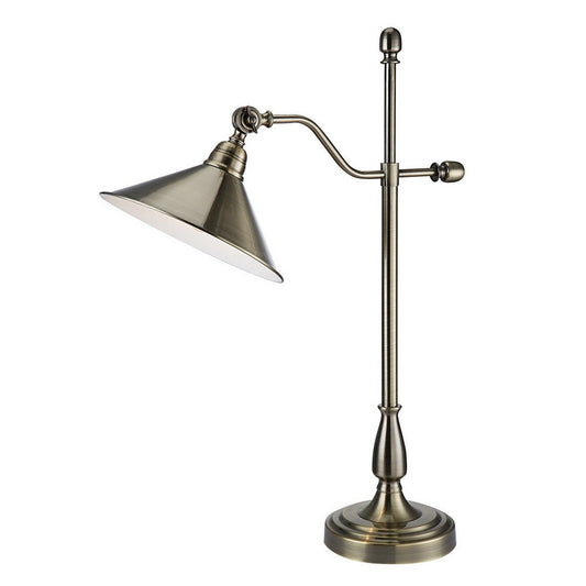 28 Inch Table Lamp, Classic Cone Shape Metal Shade, Antique Rustic Brass By Casagear Home