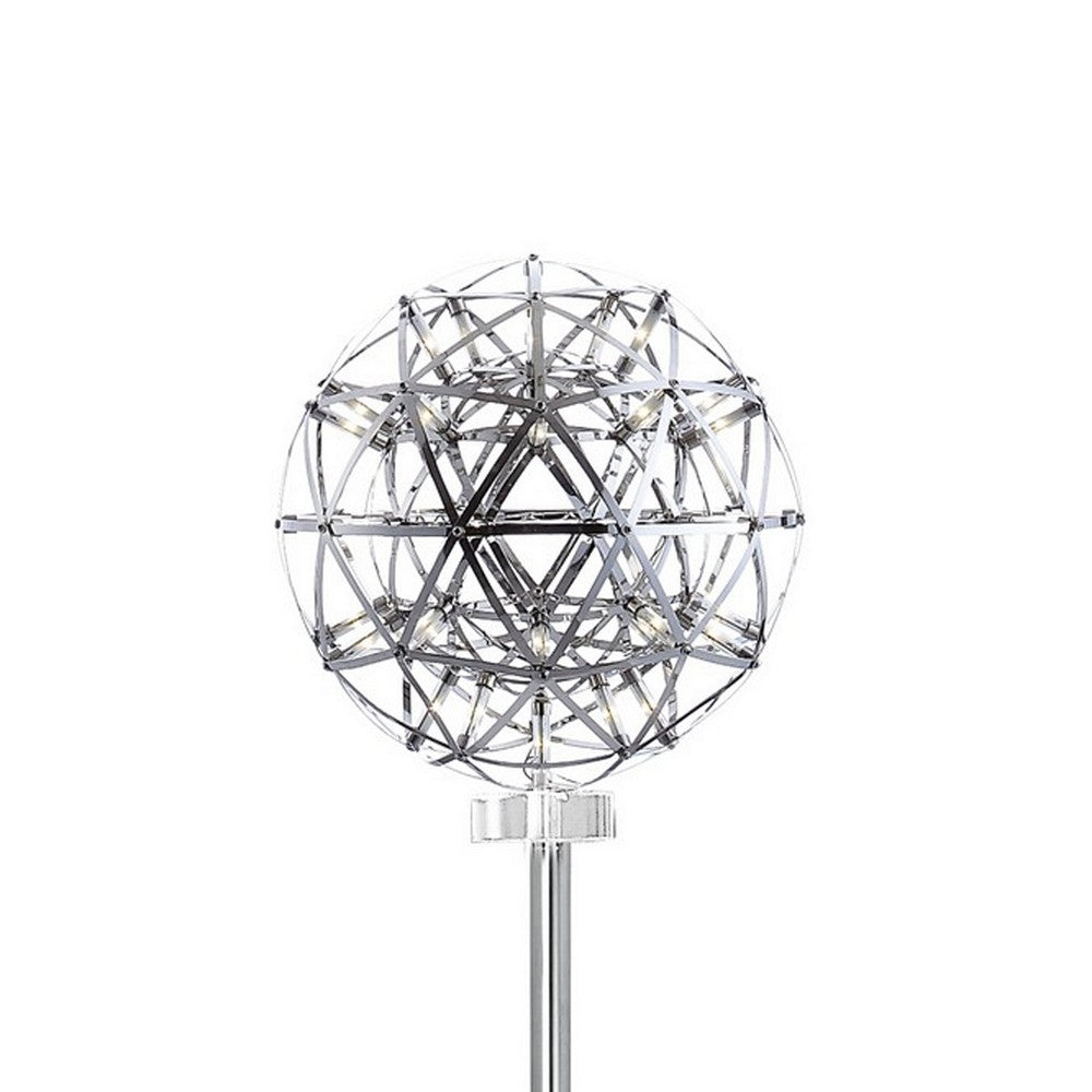 Cue 72 Inch Floor Lamp, Globe Shade, Nickel Metal Frame, Round Base By Casagear Home