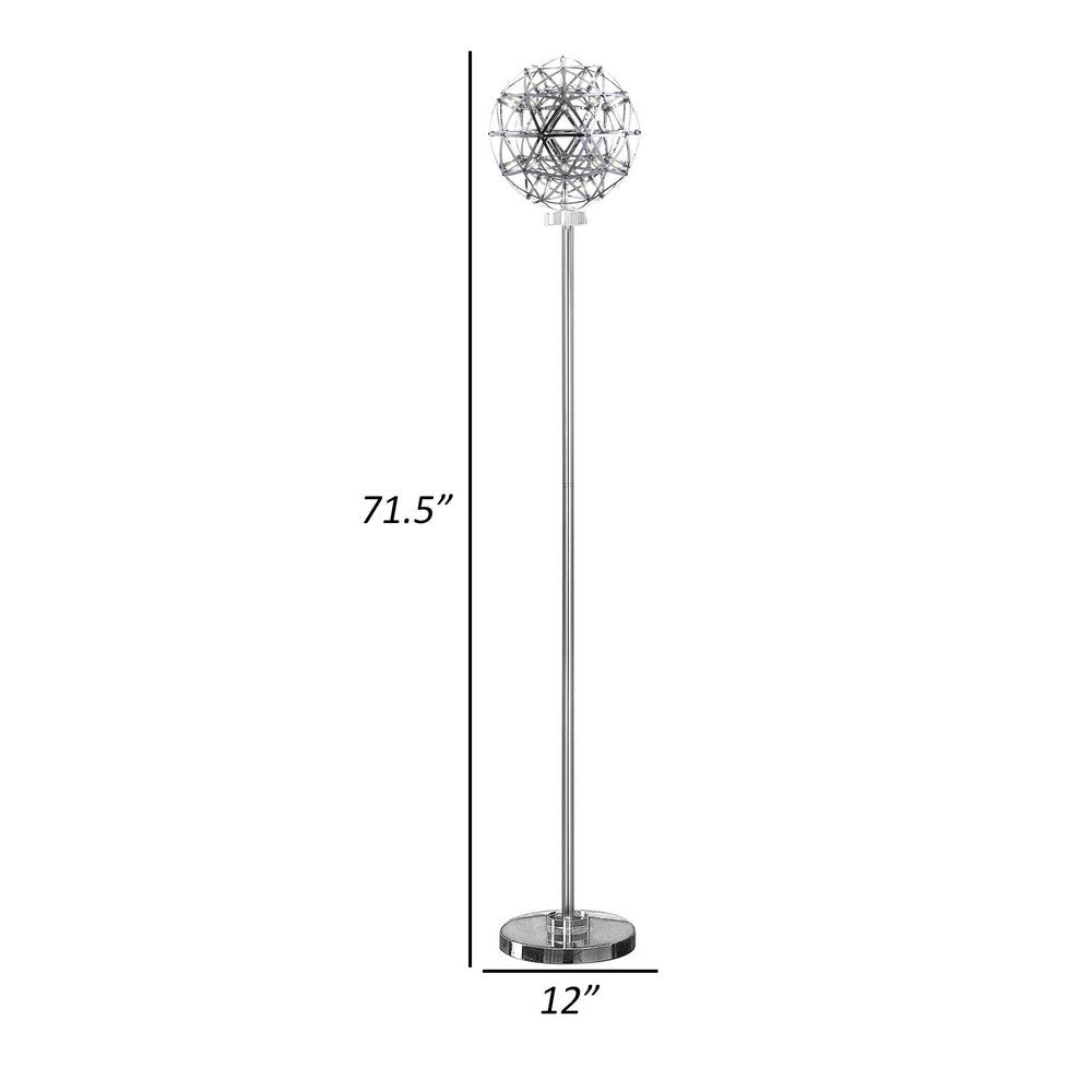 Cue 72 Inch Floor Lamp, Globe Shade, Nickel Metal Frame, Round Base By Casagear Home