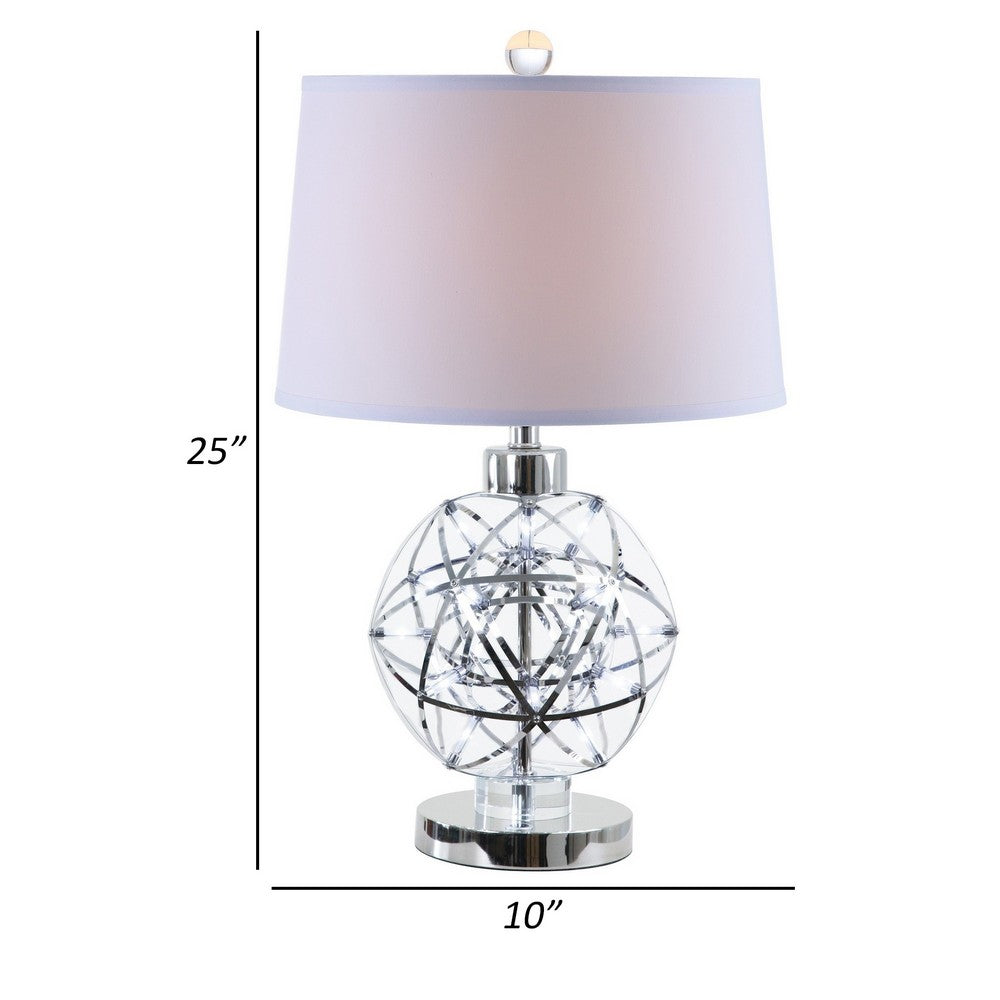 Cue 25 Inch Table Lamp, Empire Fabric Shade, Accent Nickel Round Base By Casagear Home