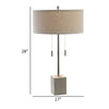 28 Inch Table Lamp, Classic Drum Fabric Shade, Accent Gray Block Base By Casagear Home