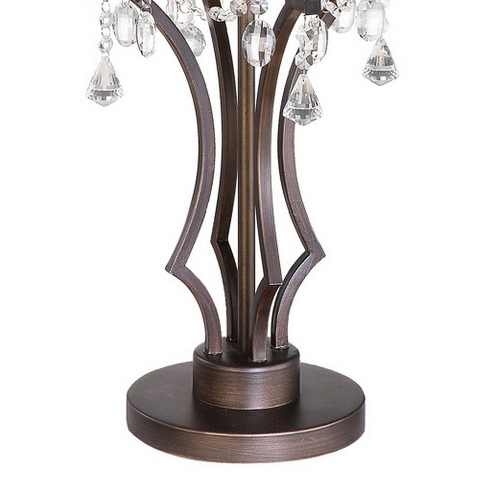 35 Inch Table Lamp Empire Fabric Shade Crystal Antique Bronze Base By Casagear Home BM309014