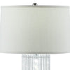 Jin 28 Inch Table Lamp, Gray Drum Fabric Shade, Modern Round Base, Silver By Casagear Home