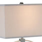 27 Inch Table Lamp, Rectangular Fabric Shade, Modern Silver Metal Base By Casagear Home