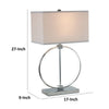 27 Inch Table Lamp, Rectangular Fabric Shade, Modern Silver Metal Base By Casagear Home
