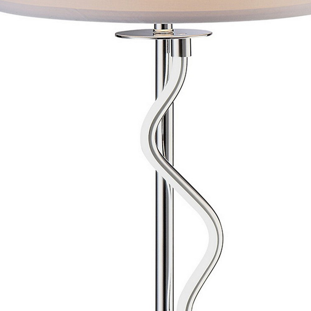 30 Inch Table Lamp, White Drum Fabric Shade, Modern Round Chrome Base By Casagear Home