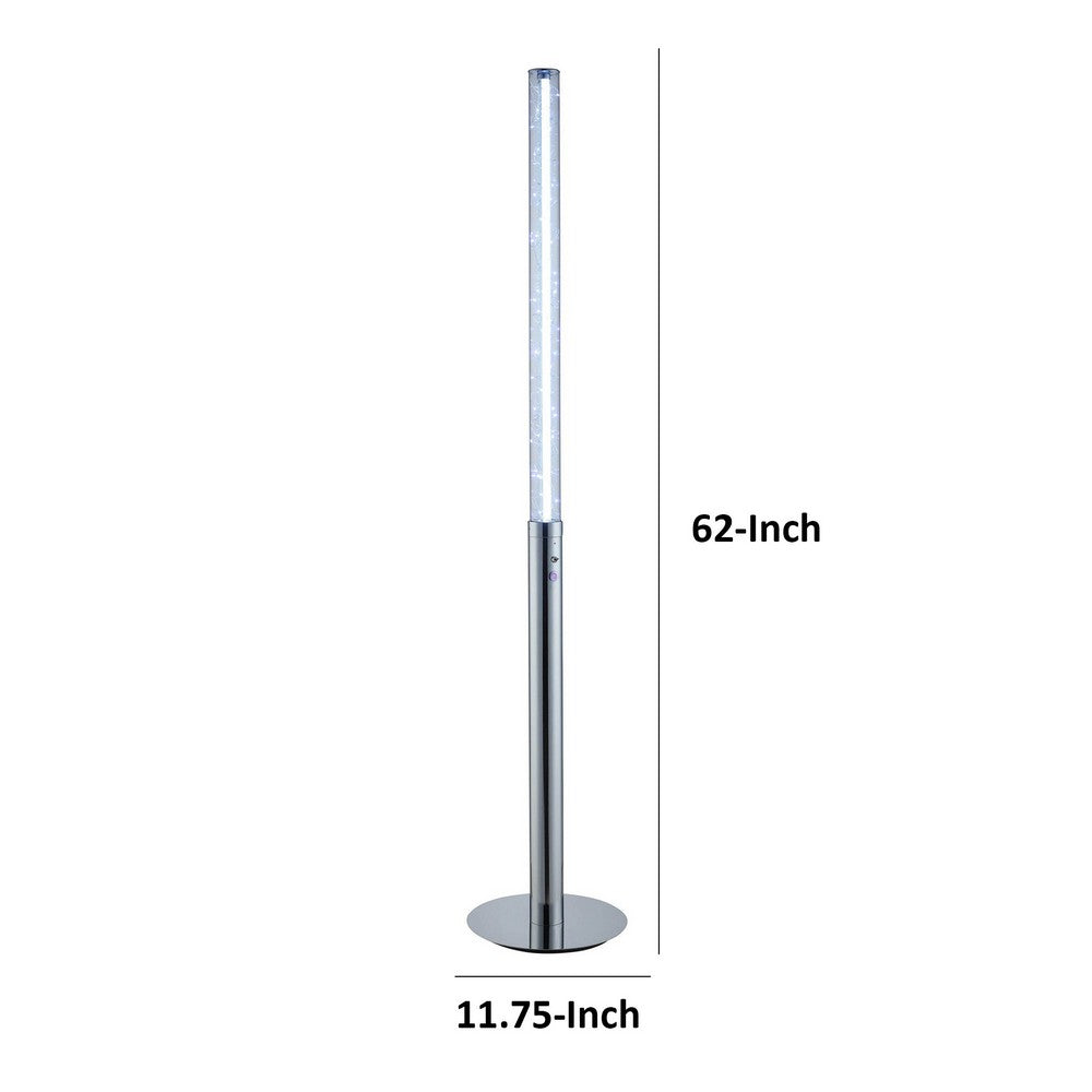 62 Inch Floor Lamp, Modern Cylindrical Design, Tall Round Chrome Base By Casagear Home