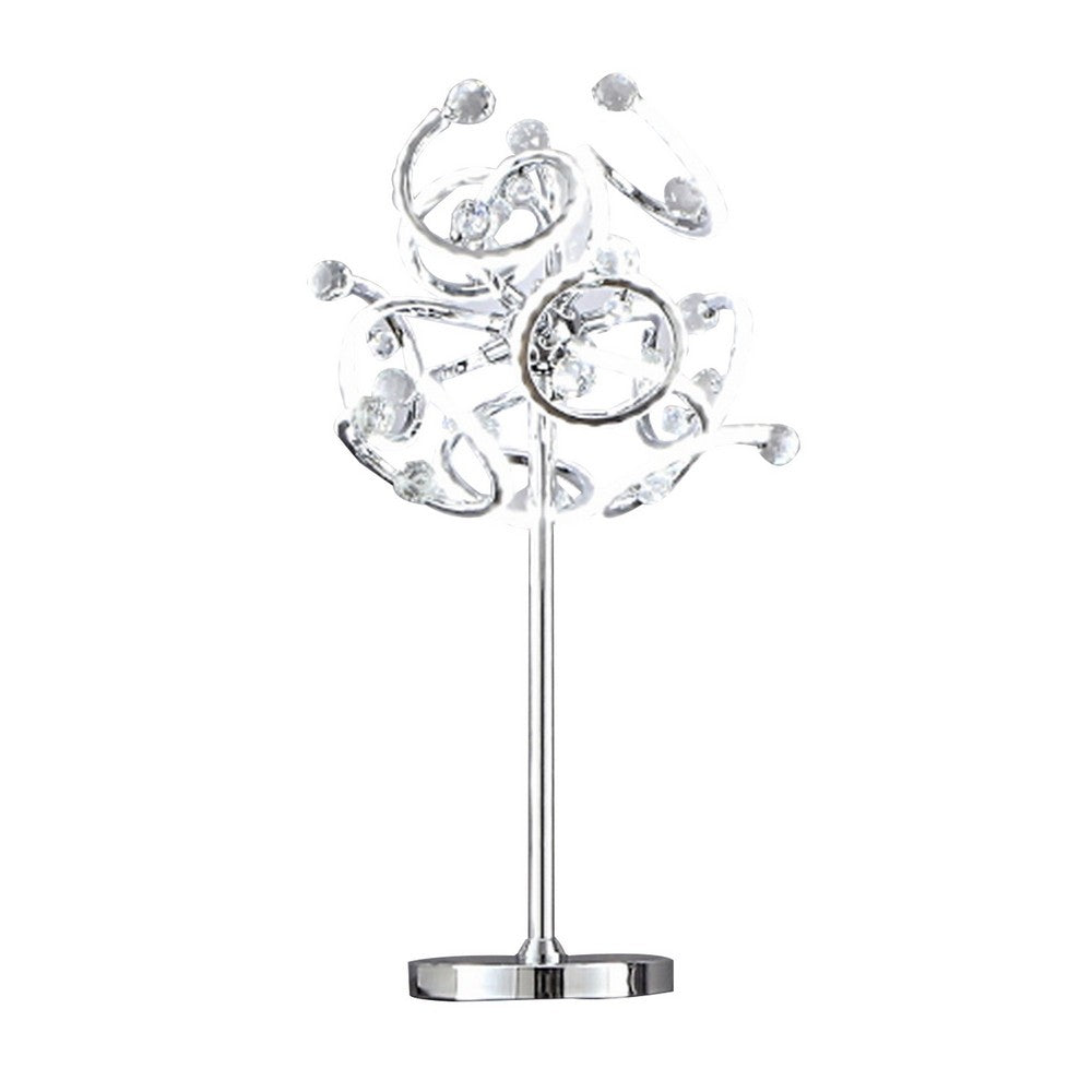 Rue 24 Inch Table Lamp, Ring LEDs, Metal Round Base, Modern Chrome Finish By Casagear Home