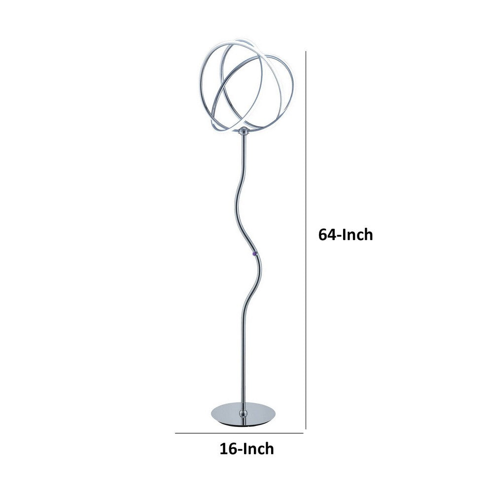 Salt 64 Inch Floor Lamp, Accent Twisted Design, LED Light, Chrome Metal By Casagear Home