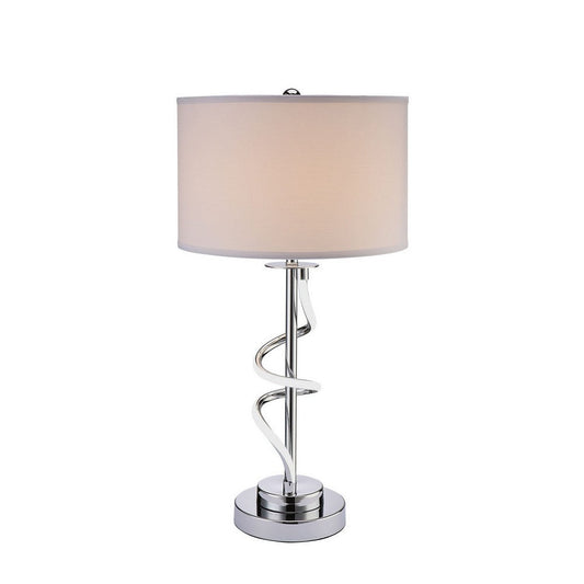 Jame 29 Inch Table Lamp, Drum Fabric Shade, Accent Round Chrome Base By Casagear Home
