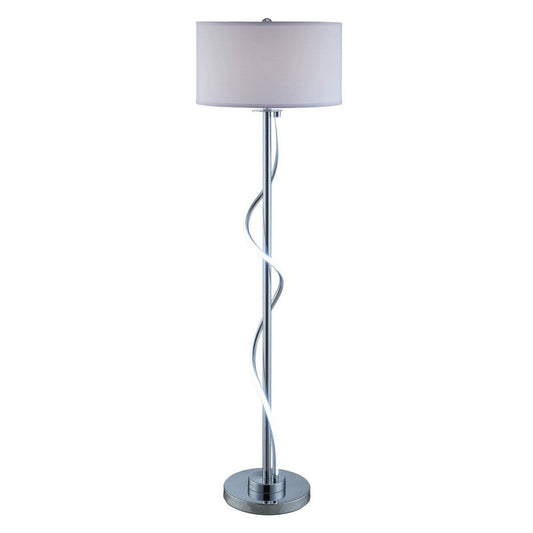 Jame 59 Inch Floor Lamp, Drum Shade, Accent Round Metal Base, Chrome By Casagear Home