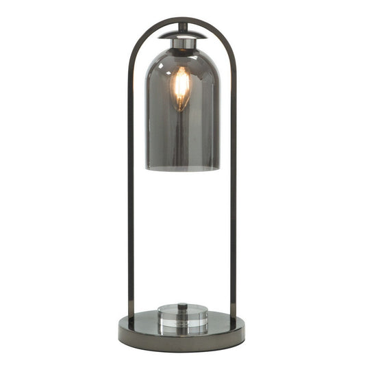 21 Inch Table Lamp, Cylinder Glass Shade, Round Base, Rustic Nickel Gray By Casagear Home