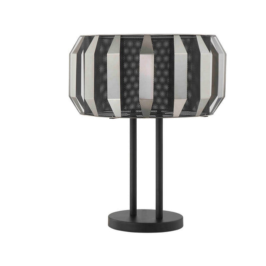 Pin 21 Inch Table Lamp, Wide Drum Metal Shade, Accent Round Base, Black By Casagear Home