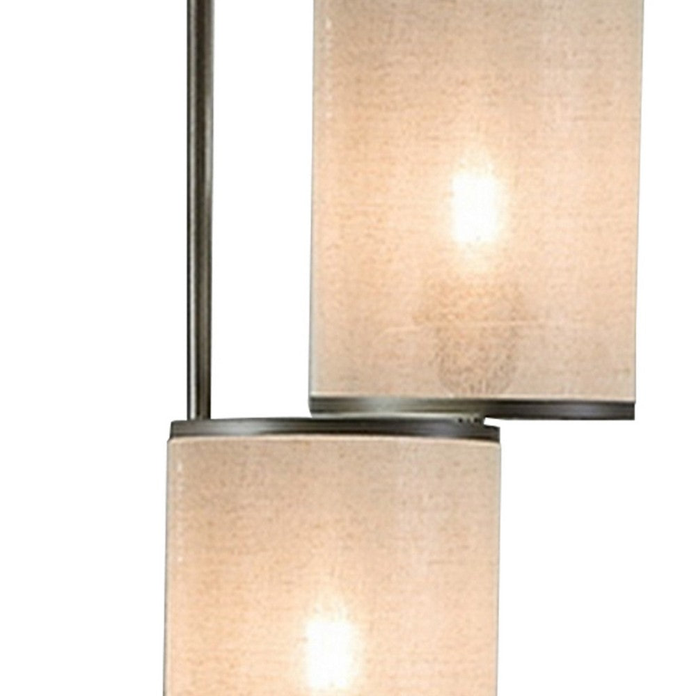 Zen 31 Inch Table Lamp, 3 Drum Fabric Shades, Round Metal Base, Gray By Casagear Home