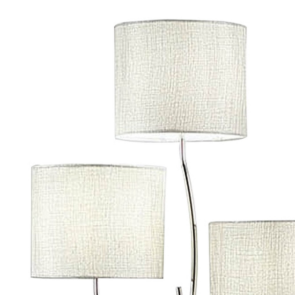 Indi 60 Inch Floor Lamp, 3 Drum Fabric Shade, Round Metal Base, Silver By Casagear Home