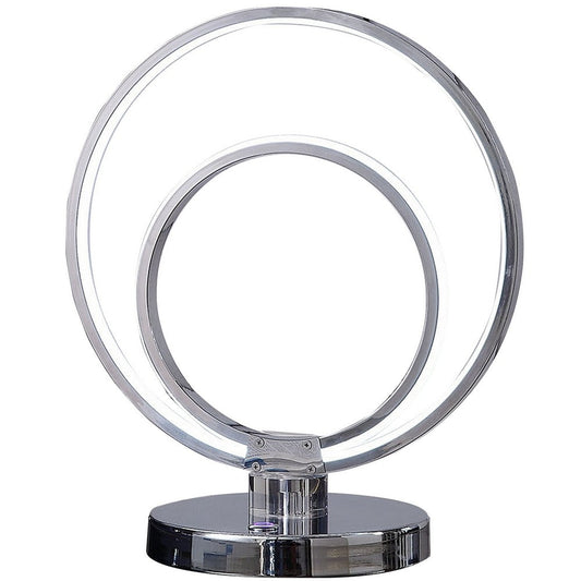 14 Inch Table Lamp, Modern Ring LED Light, Round Metal Base, Silver By Casagear Home
