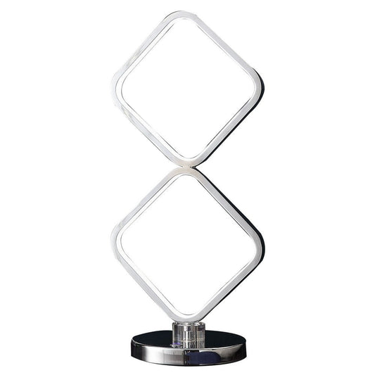 22 Inch Table Lamp, Square LED Light, Modern Accent Metal Base, Chrome By Casagear Home