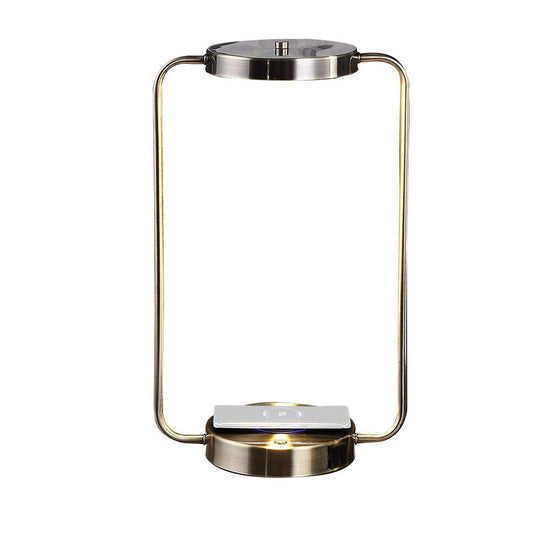 Gizo 21 Inch Table Lamp, LED Light, Wireless Charging, Metal Base, Brass By Casagear Home