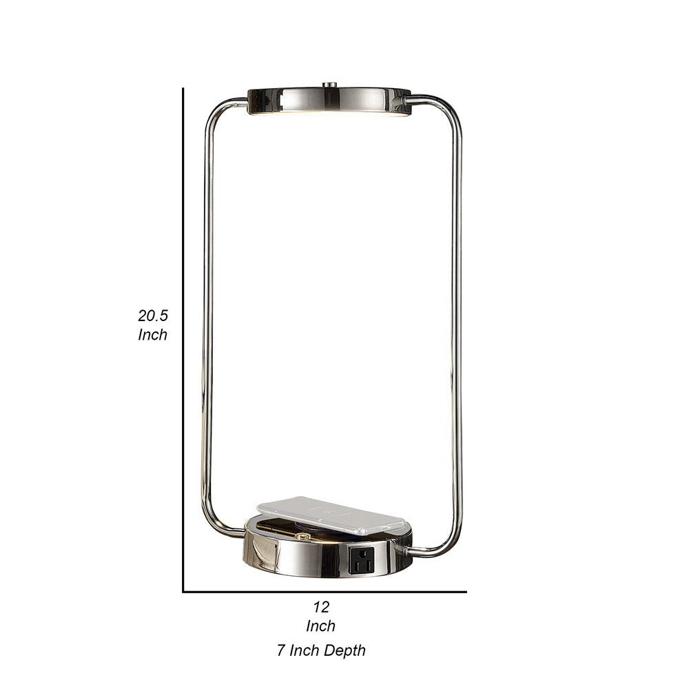 Gizo 21 Inch Table Lamp LED Light Wireless Charging Metal Base Chrome By Casagear Home BM309057
