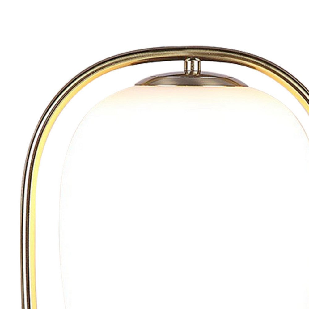 Raze 17 Inch Table Lamp, LED Light, Modern Globe Shade, Metal Body, Brass By Casagear Home