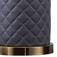 Aria 21 Inch Table Lamp, Dome Shade, Round Base, Gray Faux Leather, Brass By Casagear Home