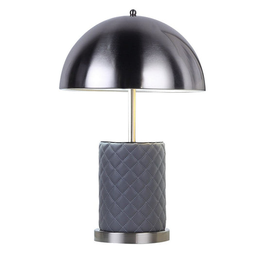 Aria 21 Inch Table Lamp, Dome Shade, Round, Gray Faux Leather, Dark Silver By Casagear Home