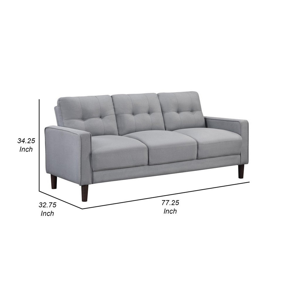Bow 77 Inch Sofa, Grid Tufted Back, Track Arms, Self Welt Trim, Gray By Casagear Home