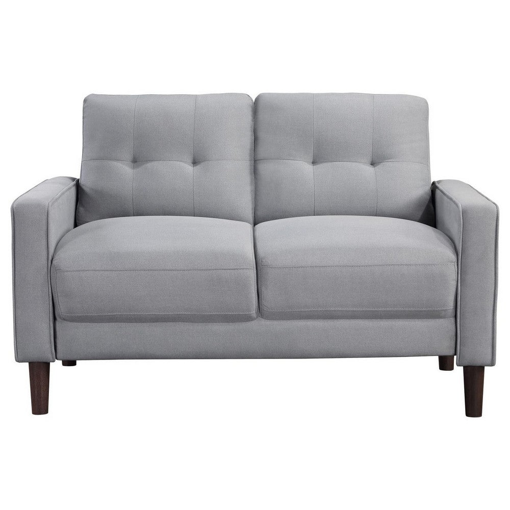 Bow 54 Inch Loveseat, Grid Tufted Back, Track Arms, Self Welt Trim, Gray By Casagear Home