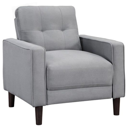 Bow 32 Inch Accent Chair, Grid Tufted, Track Arms, Self Welt Trim, Gray By Casagear Home