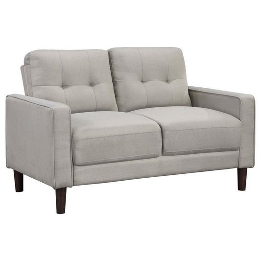 Bow 54 Inch Loveseat, Grid Tufted Back, Track Arms, Self Welt Trim, Beige By Casagear Home