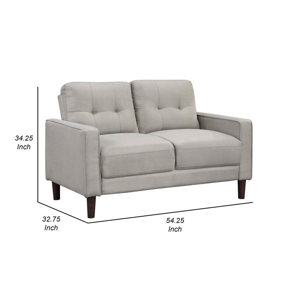 Bow 54 Inch Loveseat, Grid Tufted Back, Track Arms, Self Welt Trim, Beige By Casagear Home