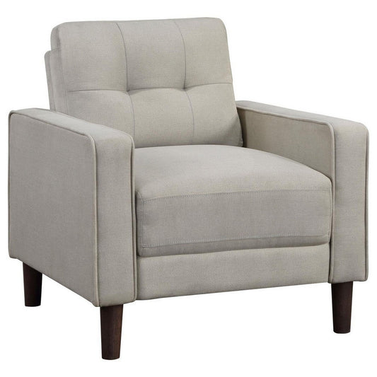Bow 32 Inch Accent Chair, Grid Tufted, Track Arms, Self Welt Trim, Beige By Casagear Home