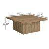 Zet 36 Inch Square Coffee Table with Oversized Block Base, Mango Brown By Casagear Home