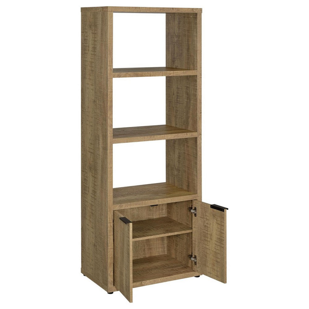 Tag 71 Inch Media Tower with 3 Shelves, 2 Doors, MDF Wood, Mango Brown By Casagear Home