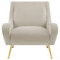 Rik 31 Inch Accent Armchair, Metal Legs, Velvet, Stone Beige and Gold By Casagear Home