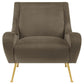 Rik 31 Inch Accent Armchair, Metal Legs, Velvet, Truffle Brown and Gold By Casagear Home