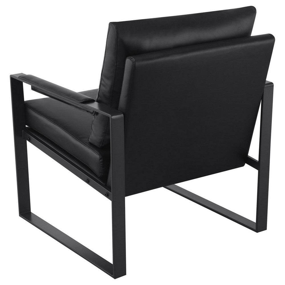 Rosy 28 Inch Accent Armchair, Vegan Faux Leather, Black and Charcoal Finish By Casagear Home