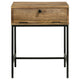 24 Inch End Table with Slender Iron Base Honey Brown Mango Wood Frame By Casagear Home BM309169