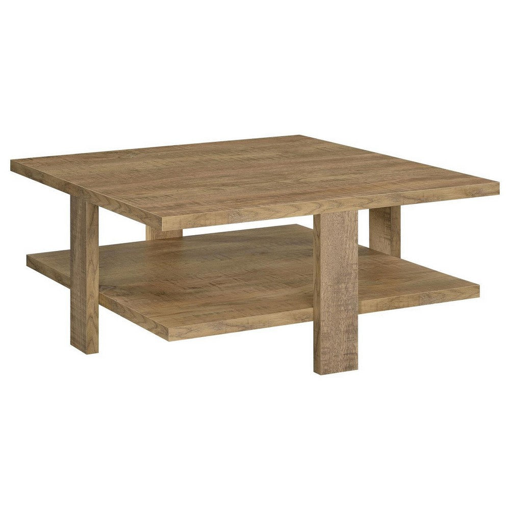 Dew 36 Inch Side Coffee Table, Lower Shelf, Engineered Wood, Mango Brown By Casagear Home