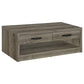 Lix 47 Inch Coffee Table with 1 Drawer, MDF, Rustic Weathered Gray Finish By Casagear Home
