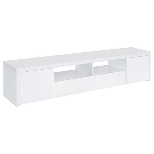79 Inch TV Media Entertainment Console, 2 Drawers, Shelves, Wood, White By Casagear Home