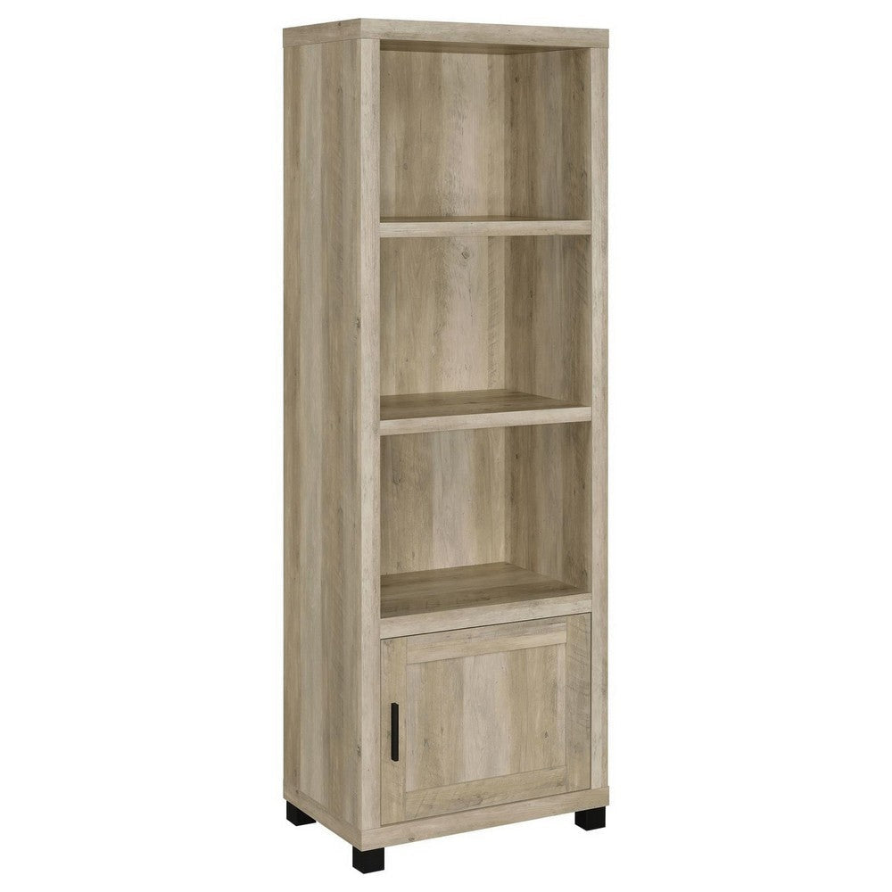 Sac 71 Inch Media Pier Tower with 3 Shelves and Cabinet, Antique Pine Wood By Casagear Home