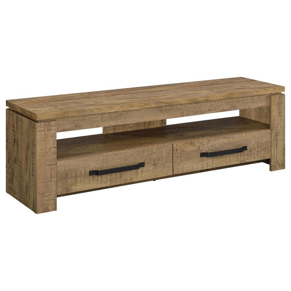 59 Inch TV Media Entertainment Console with 2 Drawers, Warm Wood Brown By Casagear Home